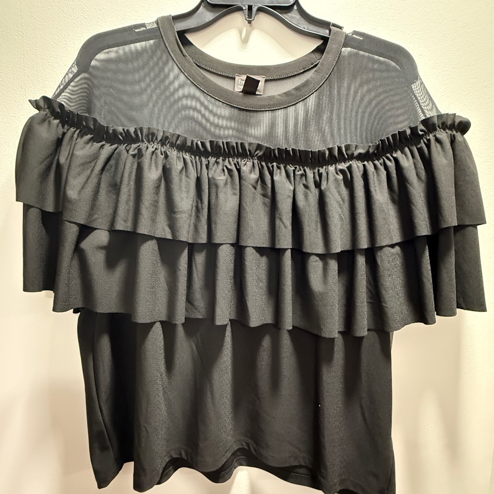 Free Press Black Ruffle Blouse